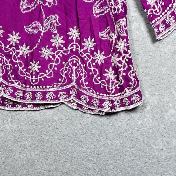 Solitaire Tunic Top Medium Floral Embroidered Scallop Trim Pullover Boho Blouse - Picture 4 of 11